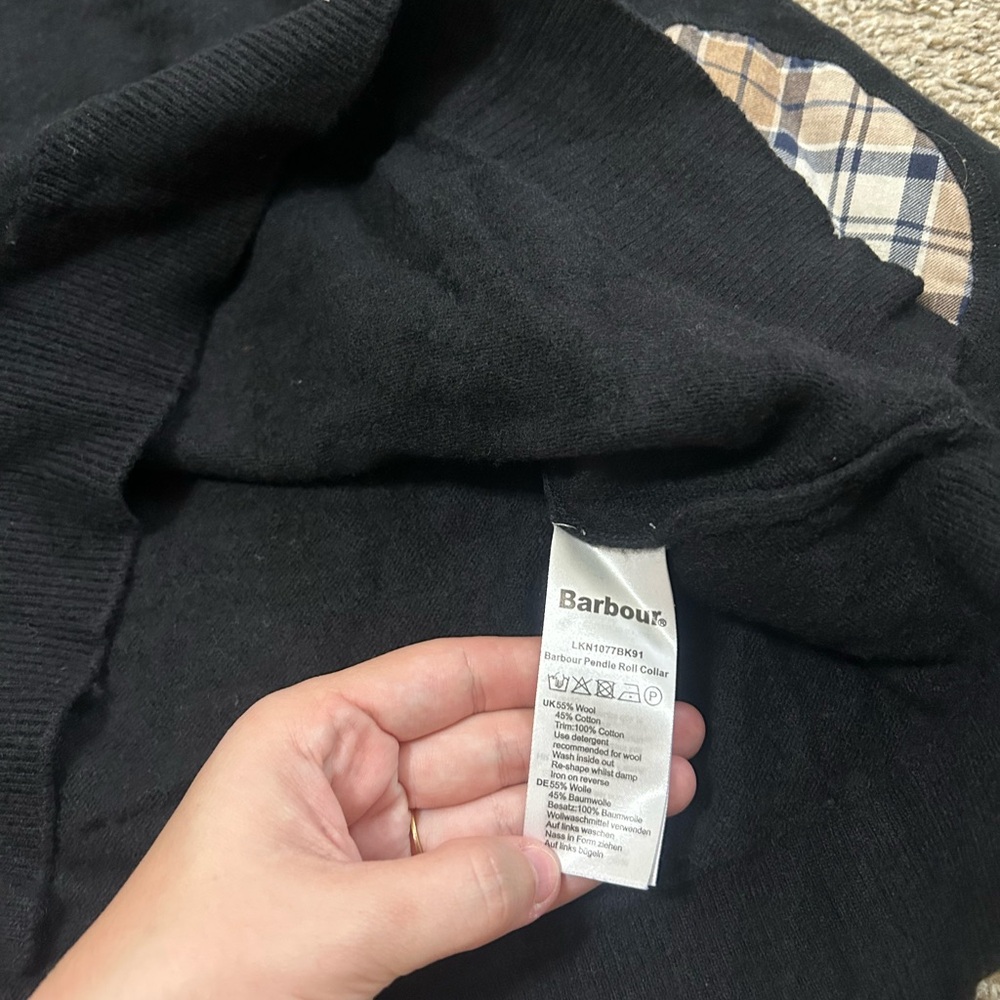 Barbour Pendle Roll-Neck Sweater Black Size 10 Women's Wool Cotton Elbow Patch - Picture 4 of 10